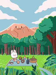 Go on a picnic with the rabbit.