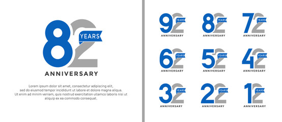 set of anniversary logo style grey and blue color on white background for special moment
