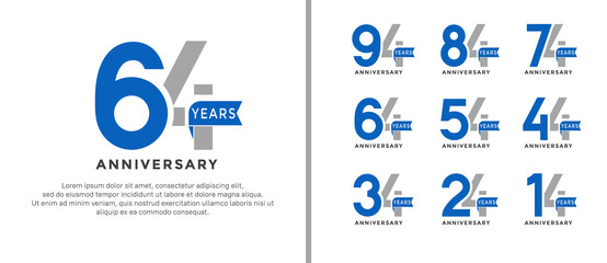 set of anniversary logo style grey and blue color on white background for special moment