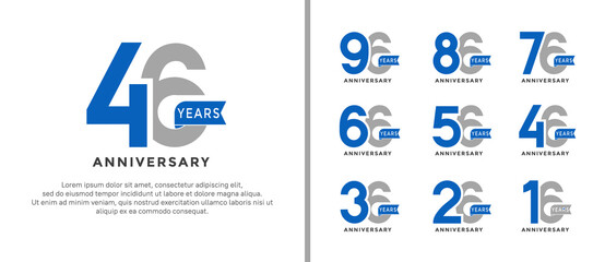 set of anniversary logo style grey and blue color on white background for special moment