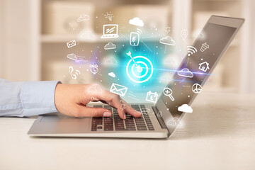 Businessman working on laptop with new business concept