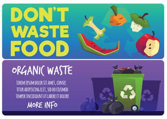 Set of website banners about food waste flat style, vector illustration