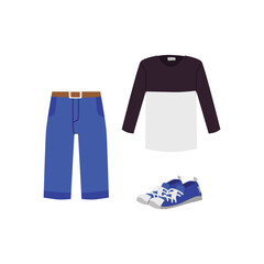 Casual street style male clothing set flat vector illustration isolated on white.