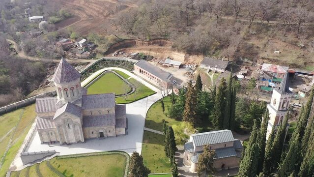 Aerial view of the Bodbe Monastery of St. Nino. Kakheti. Georgia