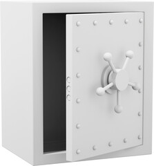 Retro safe with wheel handles. White opoen storage. PNG icon on transparent background. 3D rendering.