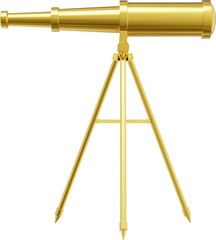 Fototapeta premium Telescope gold metal, side view. 3d rendering. PNG icon on transparent background.