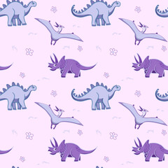 Dino background. Seamless pattern with dinosaurs, baby pattern. Cute vector texture for kids bedding, fabric, wallpaper, wrapping paper, textile, t-shirt print. Cartoon style, vector.