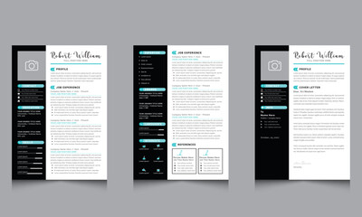 Minimal Resume and Cover Letter Page Set with Dark Accents CV Templates for Business Job Applications