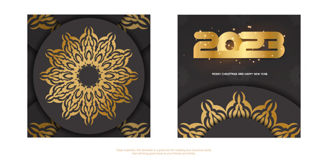 Obraz na płótnie Canvas Golden pattern on black. Happy new year 2023 greeting background.