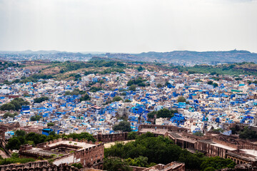 blue city view from fort with flat bright sky at morning