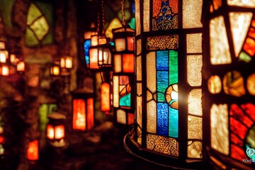 イラスト ステンドグラス 建物 教会 神秘 風景