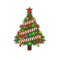 Christmas tree png with snow candy cane gift,holiday winter decoration element.
