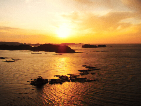 Sunset image of Uchinoura bay, Nanki Tanabe, Wakayama Prefecture (Retouched and color manipulated image) 