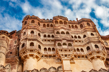 ancient king fort artistic design with bright blue sky from different angle