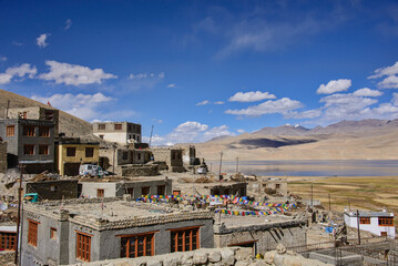 Tso Moriri Lake and Korzok village, Ladakh, India - obrazy, fototapety, plakaty