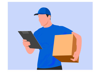 Delivery man isolated on blue background