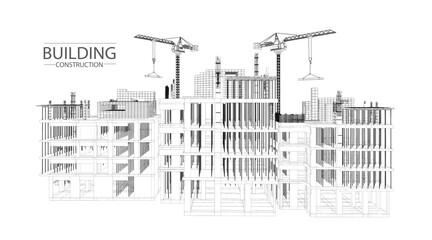 Building construction plan facades architectural sketch.Vector illustration