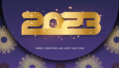 Blue and gold color. Happy 2023 new year greeting background.