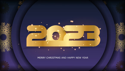 Blue and gold color. Happy New Year 2023 holiday banner.