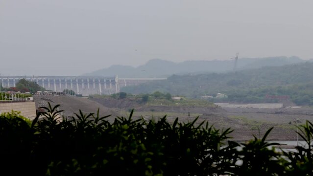 dam view from mountain top at morning from flat angle video is taken at sardar sarovar dam vadodra gujrat india on July 10 2022.
