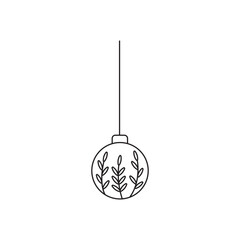 Christmas tree toy, line art, simple minimalistic design, black and white