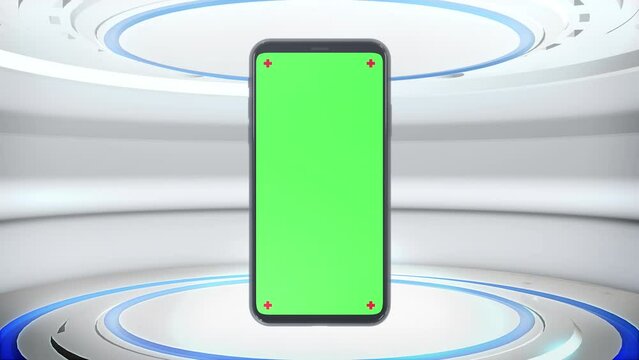 Phone mobile telephone with screen green screen chroma key on sci fi technology background smartphone technology cell phone touch message display with key Alpha channel 3d rendering