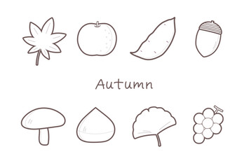 秋の紅葉・味覚の線画セット