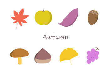 秋の紅葉・味覚のカラーイラストセット
