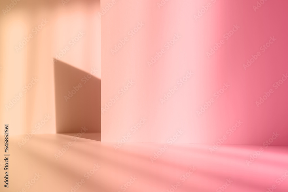 Fototapete Abstract pink studio background for product presentation. Empty gray room with shadows of window. Display product with blurred backdrop.