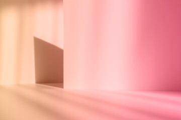 Abstract pink studio background for product presentation. Empty gray room with shadows of window....