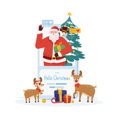 Merry Christmas with Santa Claus online greetings flat illustration