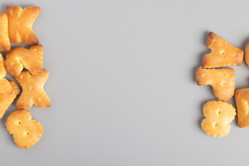 English letter bread snack on gray background