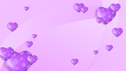 Purple violet Valentine christmas new year 3d design background with love heart shaped balloon. Vector illustration, greeting banner, card, wallpaper, flyer, poster, brochure, wedding invitation