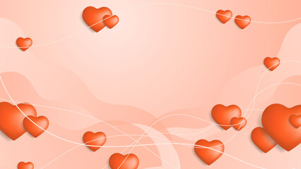 Orange red Valentine christmas new year 3d design background with love heart shaped balloon. Vector illustration, greeting banner, card, wallpaper, flyer, poster, brochure, wedding invitation