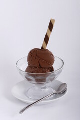 Chocolate ice cream with a wafer stick