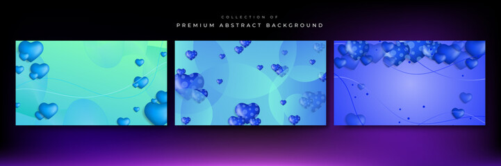 Blue green Valentine christmas new year 3d design background with love heart shaped balloon. Vector illustration, greeting banner, card, wallpaper, flyer, poster, brochure, wedding invitation