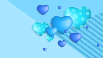 Blue purple Valentine christmas new year 3d design background with love heart shaped balloon. Vector illustration, greeting banner, card, wallpaper, flyer, poster, brochure, wedding invitation