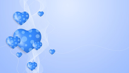 Blue purple Valentine christmas new year 3d design background with love heart shaped balloon. Vector illustration, greeting banner, card, wallpaper, flyer, poster, brochure, wedding invitation