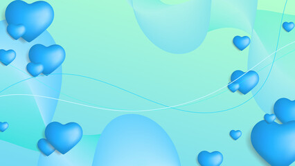 Blue purple Valentine christmas new year 3d design background with love heart shaped balloon. Vector illustration, greeting banner, card, wallpaper, flyer, poster, brochure, wedding invitation