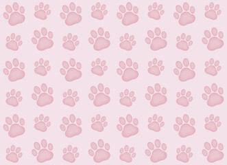 3d Cat paw print seamless pattern in pink background