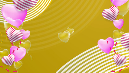 Blue pink and gold Valentine christmas new year 3d design background with love heart shaped balloon. Vector illustration, greeting banner, card, wallpaper, flyer, poster, brochure, wedding invitation
