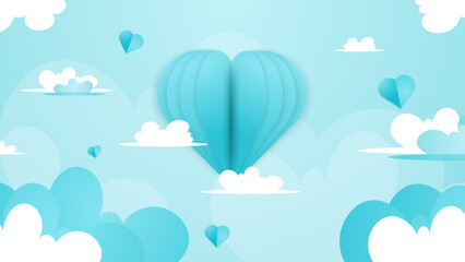 Blue pink and white Valentine christmas new year 3d design background with love heart shaped balloon. Vector illustration, greeting banner, card, wallpaper, flyer, poster, brochure, wedding invitation