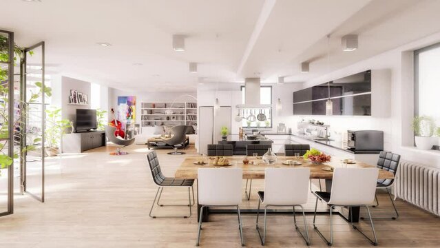 Interior Design of a Luxury Loft Apartment  - loopable 3d visualization
