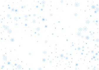 Snowflakes. Snow, snowfall. Falling scattered blue snowflakes on a white background. Vector