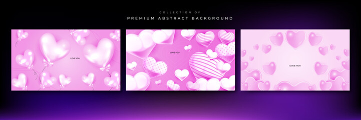 Red, pink and white Valentine christmas new year 3d design background with love heart shaped balloon. Vector illustration, greeting banner, card, wallpaper, flyer, poster, brochure, wedding invitation