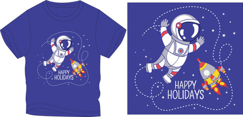 HAPPY HOLIDAY IN SPACE t-shirt graphic design vector illustration
