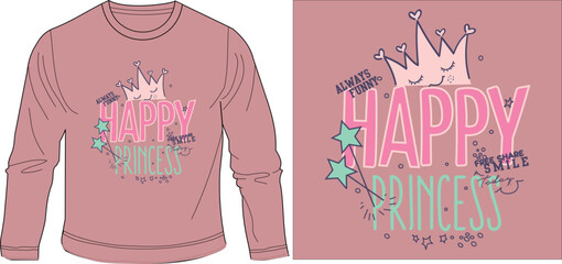 HAPPY PRINCESS MAGIC STICKS t-shirt graphic design vector illustration
