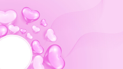 Red, pink and white Valentine christmas new year 3d design background with love heart shaped balloon. Vector illustration, greeting banner, card, wallpaper, flyer, poster, brochure, wedding invitation