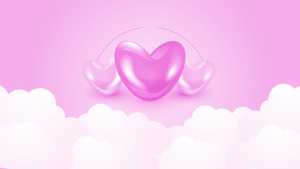 Red, pink and white Valentine christmas new year 3d design background with love heart shaped balloon. Vector illustration, greeting banner, card, wallpaper, flyer, poster, brochure, wedding invitation