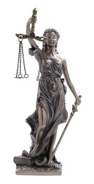 Close up einer Justitia (Ilustitia) Statue frontal fotografiert	